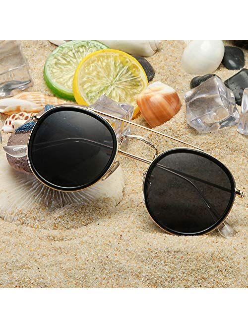 DUSHINE Small Round Double Bridge Sunglasses For Women Men Polarized 100% UV Protection