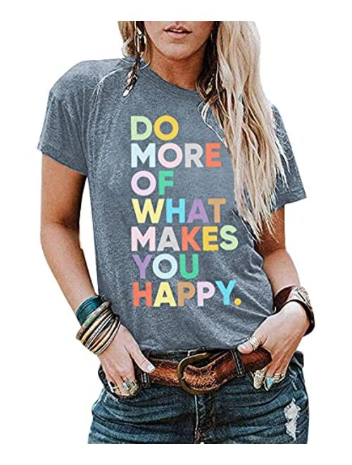 Women's Fun Happy Graphic Tees Cute Short Sleeve Letter Printed T-Shirts Top