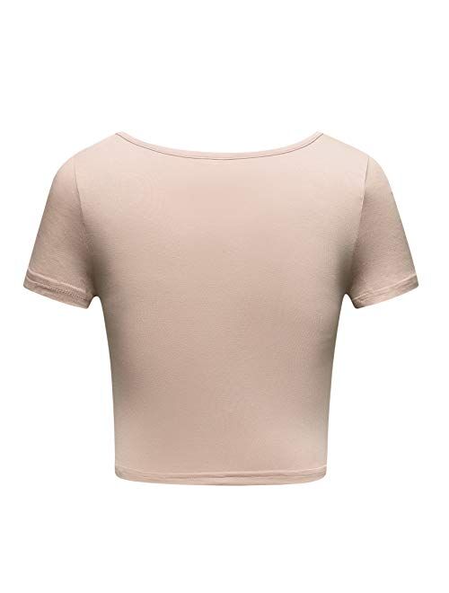 OThread & Co. Women's Basic Crop Tops Stretchy Casual Scoop Neck Cap Sleeve Shirt