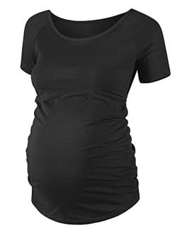 Women's Maternity Shirts Short&Long Sleeve Side Ruched Pregnancy Tops
