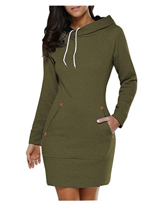 Women's Long Sleeve Cotton Slim Fit Midi Hoodie Dress with Pocket S-5XL