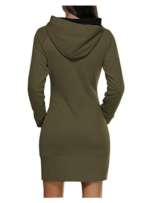 Women's Long Sleeve Cotton Slim Fit Midi Hoodie Dress with Pocket S-5XL