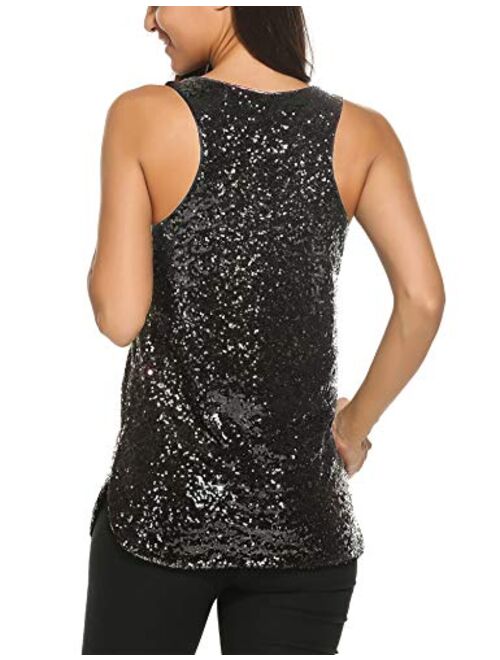 Zeagoo Women's Sleeveless Sparkle Shimmer Camisole Vest Glitter Sequin Tank Tops