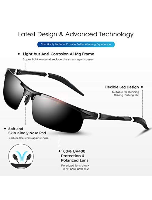 Sunglasses for Men HD Polarized Retro Vintage Shades, Mirrored Sun Glasses Driving Sport Fishing Running