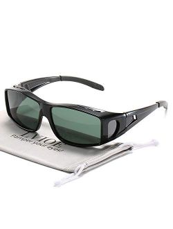 LVIOE Wrap Around Sunglasses, Polarized Lens Wear Over Prescription Glasses, Fit Over Regular Glasses with 100% UV Protection