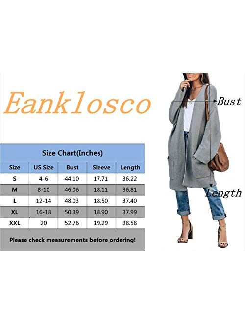 Eanklosco Essential Women's Long Batwing Sleeve Open Front Chunky Knit Cardigan Sweater with Pockets