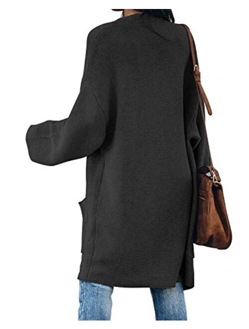 Eanklosco Essential Women's Long Batwing Sleeve Open Front Chunky Knit Cardigan Sweater with Pockets
