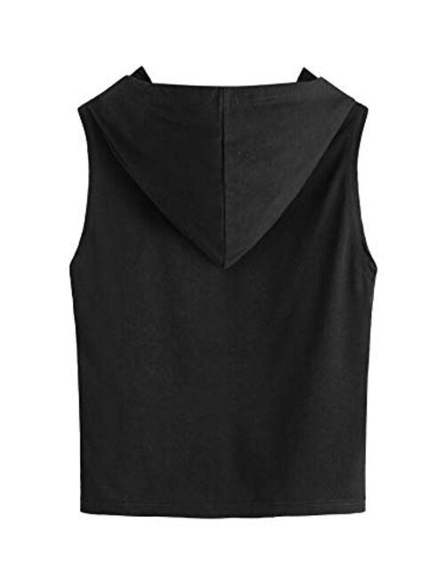 SweatyRocks Women's Summer Sleeveless Hooded Crop Tank Top T-Shirt