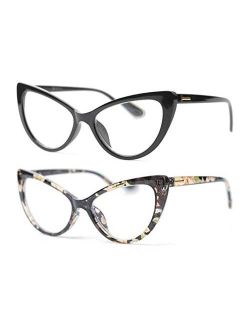 SOOLALA Womens Oversized Fashion Cat Eye Eyeglasses Frame Large Reading Glasses