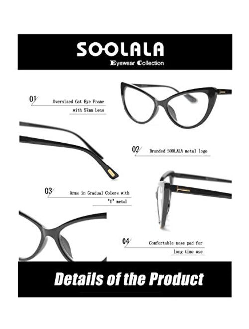 SOOLALA Womens Oversized Fashion Cat Eye Eyeglasses Frame Large Reading Glasses