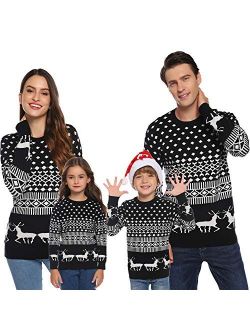Aiboria Family Matching Ugly Christmas Knit Reindeer Snowflakes Sweaters Pullover Tops (Dad, Mom, Kids)