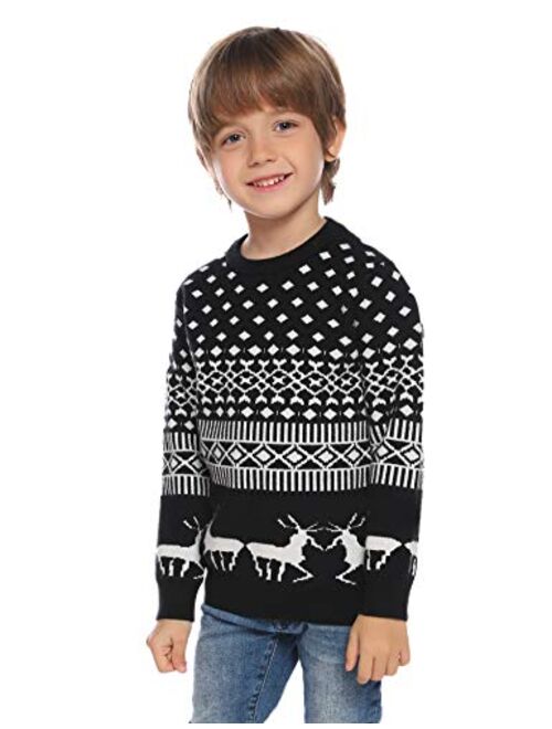 Aiboria Family Matching Ugly Christmas Knit Reindeer Snowflakes Sweaters Pullover Tops (Dad, Mom, Kids)