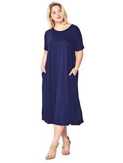 Modern Kiwi Women's Plus Size Short Sleeve Flowy A-Line Pocket Midi Maxi Dress (1X-5X) Made in USA