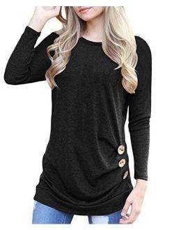 Aliex Women's Casual Tunic Top Short Sleeve Blouse T-Shirt Button Decor