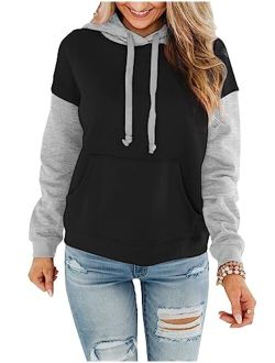 ORANDESIGNE Women's Casual Color Block/Solid Hoodies Long Sleeve Pullover Tops Loose Lightweight Sweatshirt with Pocket