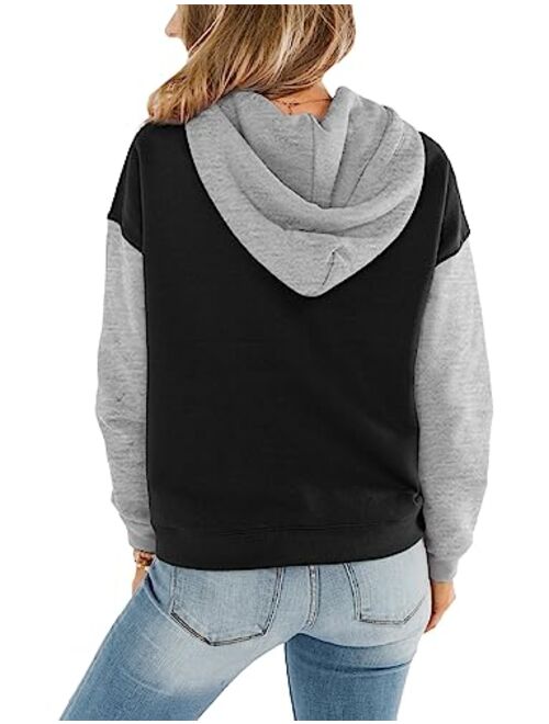 ORANDESIGNE Women's Casual Color Block/Solid Hoodies Long Sleeve Pullover Tops Loose Lightweight Sweatshirt with Pocket