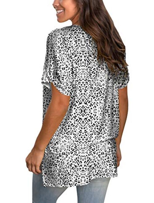 liher Women's Tshirts Casual V Neck Short Sleeve Loose Summer Tunic Tops