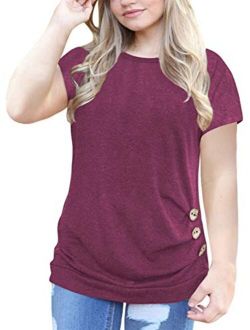 VISLILY Women's Plus Size Casual Short Sleeve Buttons Tunic T Shirt Blouse Tops