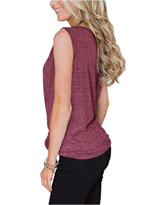 PRETTODAY Women's Summer Sleeveless Tank Tops V Neck Camis Tie Front Button Down Shirts