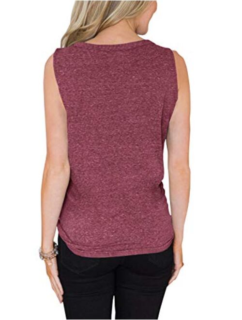 PRETTODAY Women's Summer Sleeveless Tank Tops V Neck Camis Tie Front Button Down Shirts
