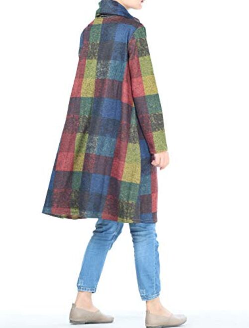 Mordenmiss Women's Checked Plaid Tunic Tops Turtleneck Shirt Dress with Pockets