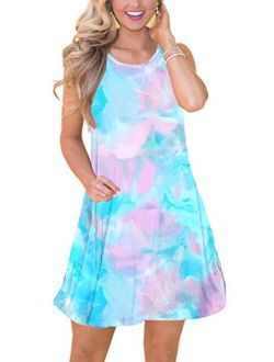 Spadehill Womens Summer Beach Floral Printed Sundress with Side Pockets