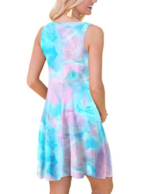 Spadehill Womens Summer Beach Floral Printed Sundress with Side Pockets