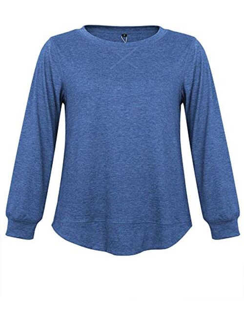 OURS Women's Casual Long Sleeve T-Shirts Cotton Tee Tops Loose V-Notch Short Sleeve Tunic Tops
