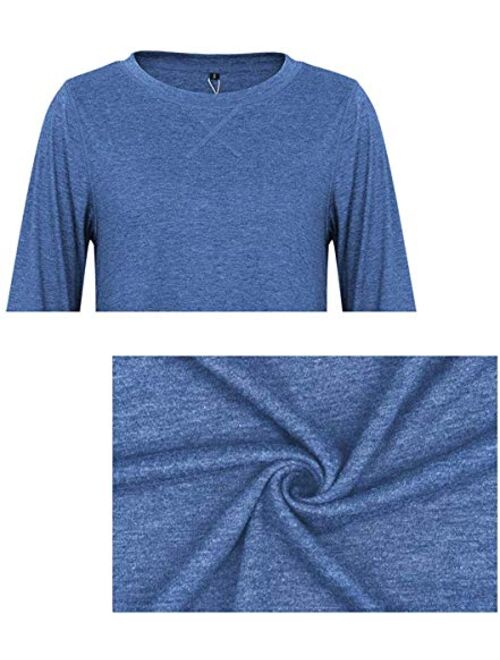OURS Women's Casual Long Sleeve T-Shirts Cotton Tee Tops Loose V-Notch Short Sleeve Tunic Tops