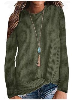 MISFAY Womens Casual Top Long Sleeve Cute Twist Knot Waffle Knit Shirts Tops