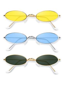 3 Pieces Vintage Oval Sunglasses Metal Frame Oval Sunglasses Slender Candy Color Sunglasses