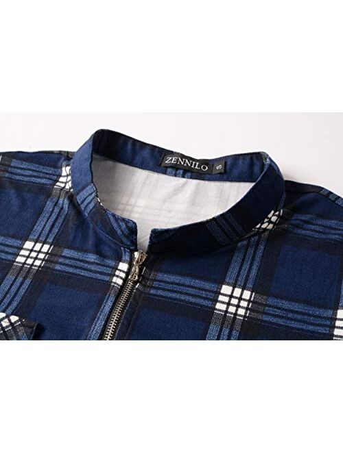 ZENNILO Women's Shirt Zip Plaid V Neck Short Sleeve Casual Summer Tunic Tops Blouse