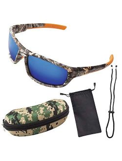 Polarized Camouflage Sport Fishing Sunglasses for Men and Women - Ideal, Blue, S