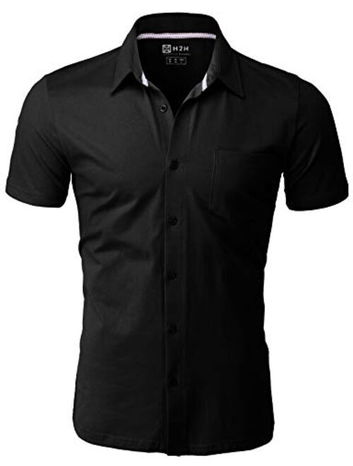 H2H Mens Dress Slim Fit Shirts Short Sleeve Business Shirts Basic Designed Breathable