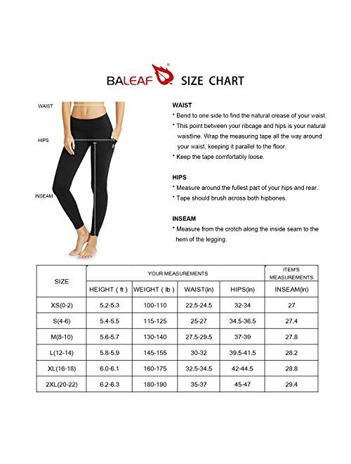BALEAF Women's Mid/High Waist Yoga Leggings 28"/25" Workout Athletic Pants Running Tights with Pockets