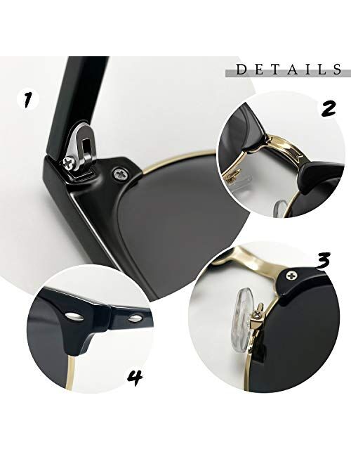 Semi Rimless Polarized Sunglasses for Women Men, Unisex Sunglasses with Half Frame