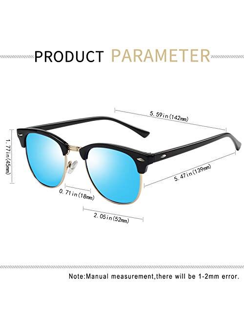 Semi Rimless Polarized Sunglasses for Women Men, Unisex Sunglasses with Half Frame