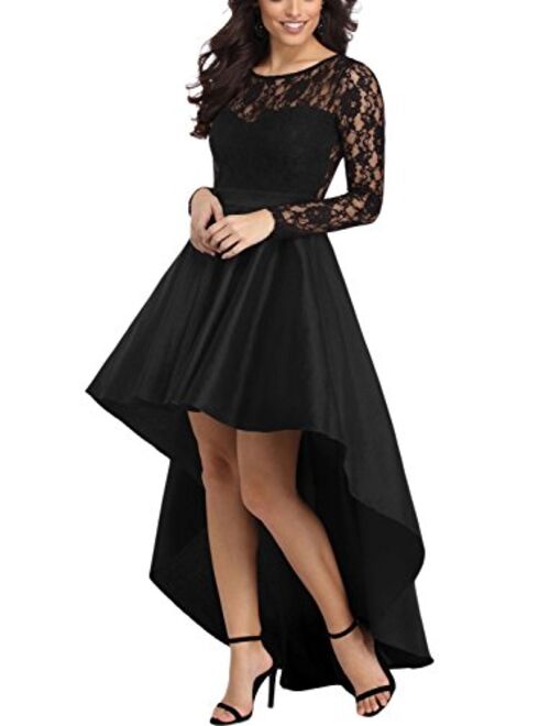 Bdcoco Women's Vintage Lace Long Sleeve High Low Cocktail Party Dress