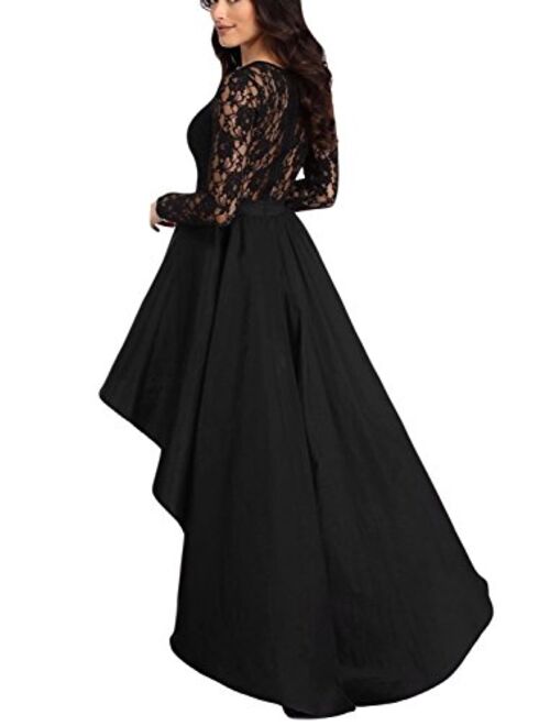 Bdcoco Women's Vintage Lace Long Sleeve High Low Cocktail Party Dress
