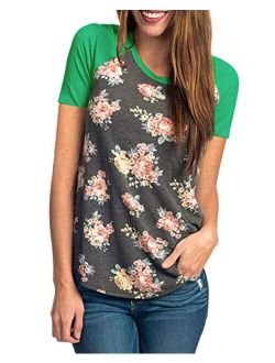 CEASIKERY Women's Blouse Short Sleeve Floral Print T-Shirt Comfy Casual Tops for Women 010