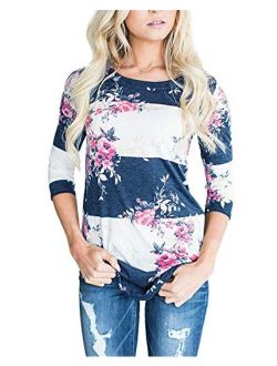 CEASIKERY Women's Blouse 3/4 Sleeve Floral Print T-Shirt Comfy Casual Tops for Women XPI