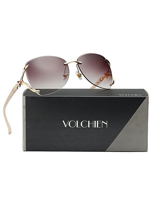 VOLCHIEN Women Shades Rimless Sunglasses Bling Frame Round Lens Sunglass Metal Frame Sunglasses for Women Men VC1012