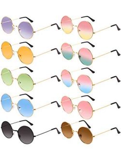 Blulu 10 Pairs Round Hippie Sunglasses John 60's Style Circle Colored Glasses (Gold Frame 2)