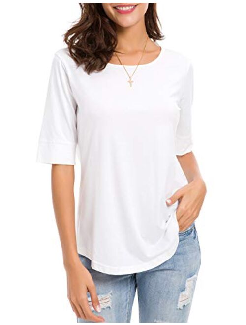 LUSMAY Womens Cotton Tops Casual Fitted T Shirt Half Sleeve Tee