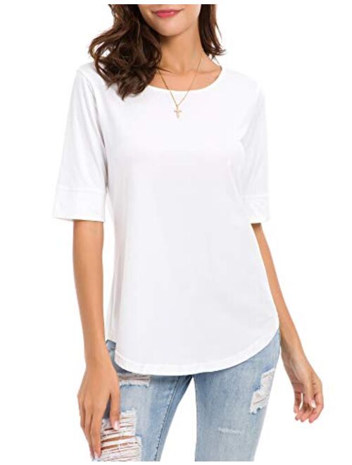LUSMAY Womens Cotton Tops Casual Fitted T Shirt Half Sleeve Tee