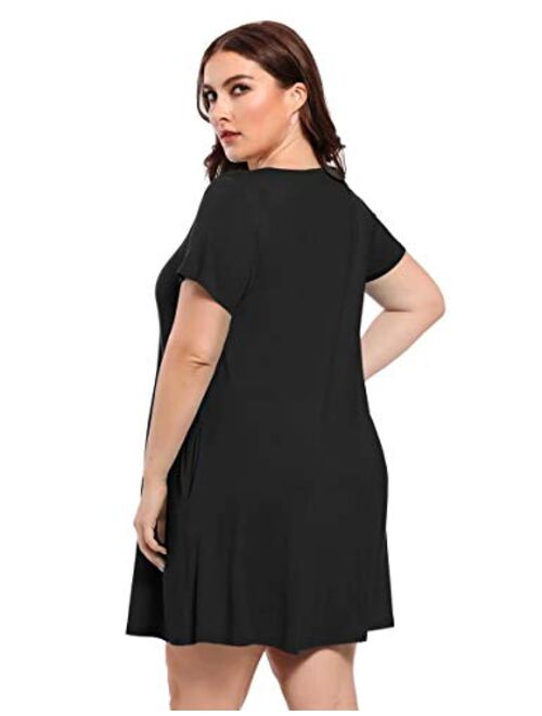 BELAROI Women's Short Sleeve Swing Dresses Summer Casual Pockets T Shirt Dress