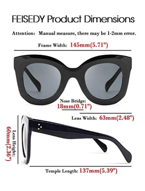 FEISEDY Oversized Square Horn Sunglasses Men Women Retro Thick Bold Frame B2572