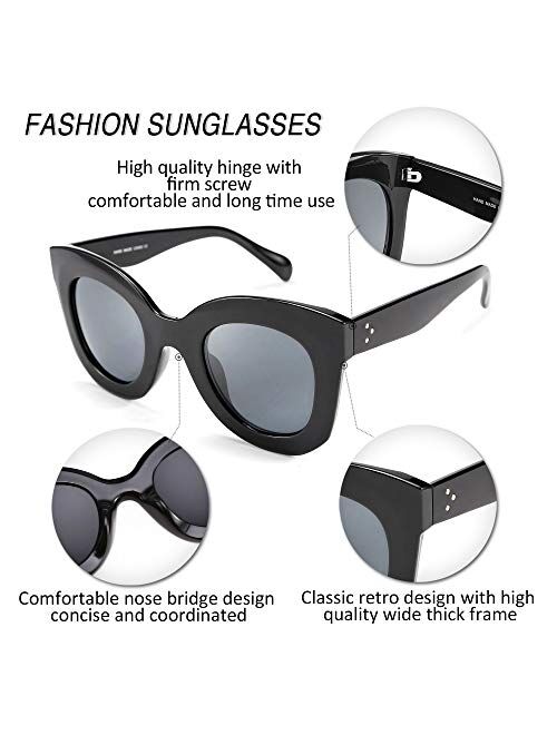FEISEDY Oversized Square Horn Sunglasses Men Women Retro Thick Bold Frame B2572