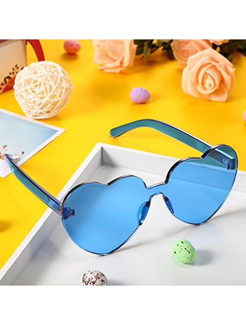 2 Pieces Heart Shape Rimless Sunglasses Transparent Candy Color Frameless Glasses Love Eyewear