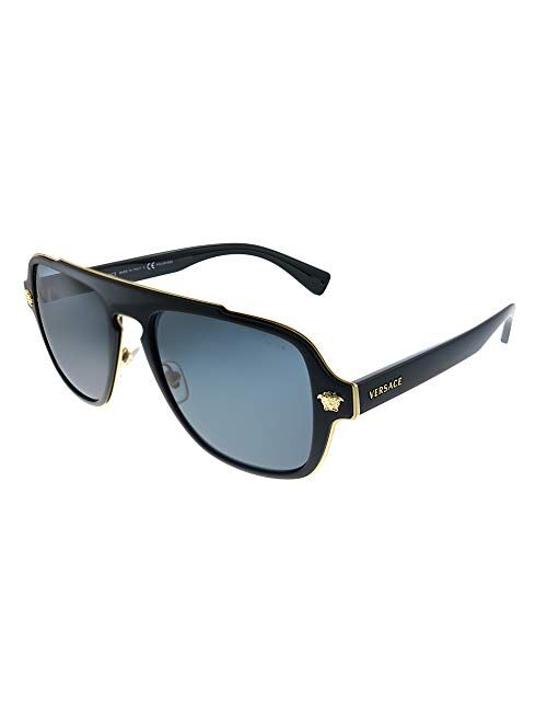 Versace Medusa Charm VE 2199 100281 Black Plastic Aviator Sunglasses Grey Polarized Lens